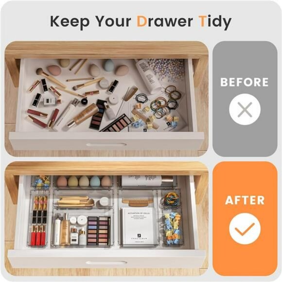 Clear Acrylic Drawer Organizer Set 28 Pc Makeup Vanity Office Storage Bins - Picture 6 of 7